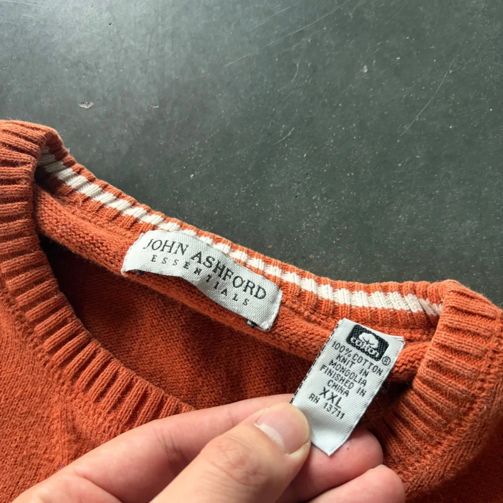 John Ashford Essentials Mens XXL Orange Cotton Knit Crewneck Pullover Sweater